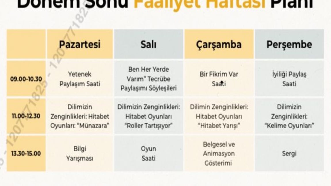 2024-2025 EĞİTİM ÖĞRETİM YILI 1.DÖNEM SONU FAALİYET HAFTASI